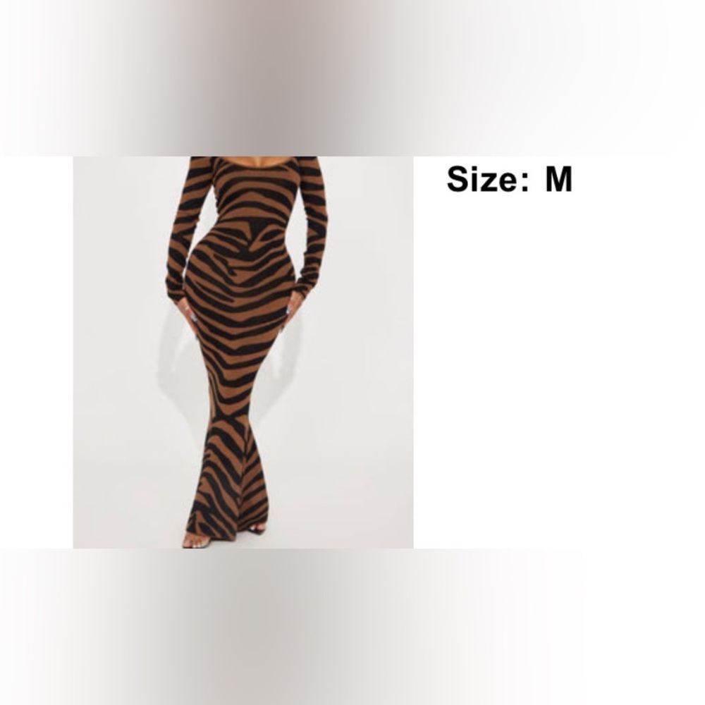 Brown and Black Striped Long Sleeve Dress